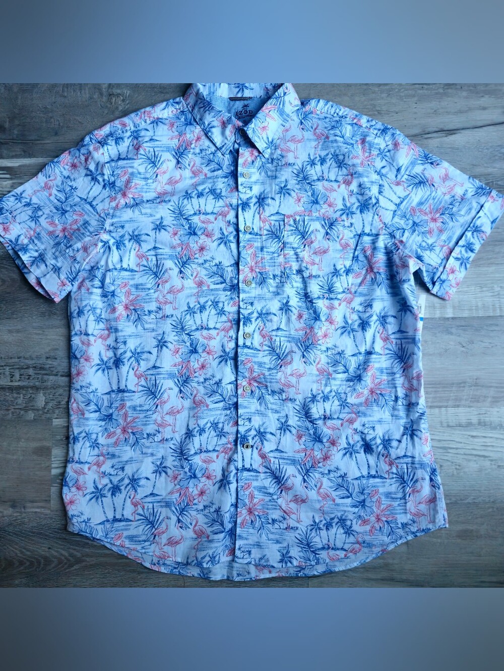 NWT IZOD Saltwater Flamingo Tropical Button Up Shirt Men's XL Cotton Beach